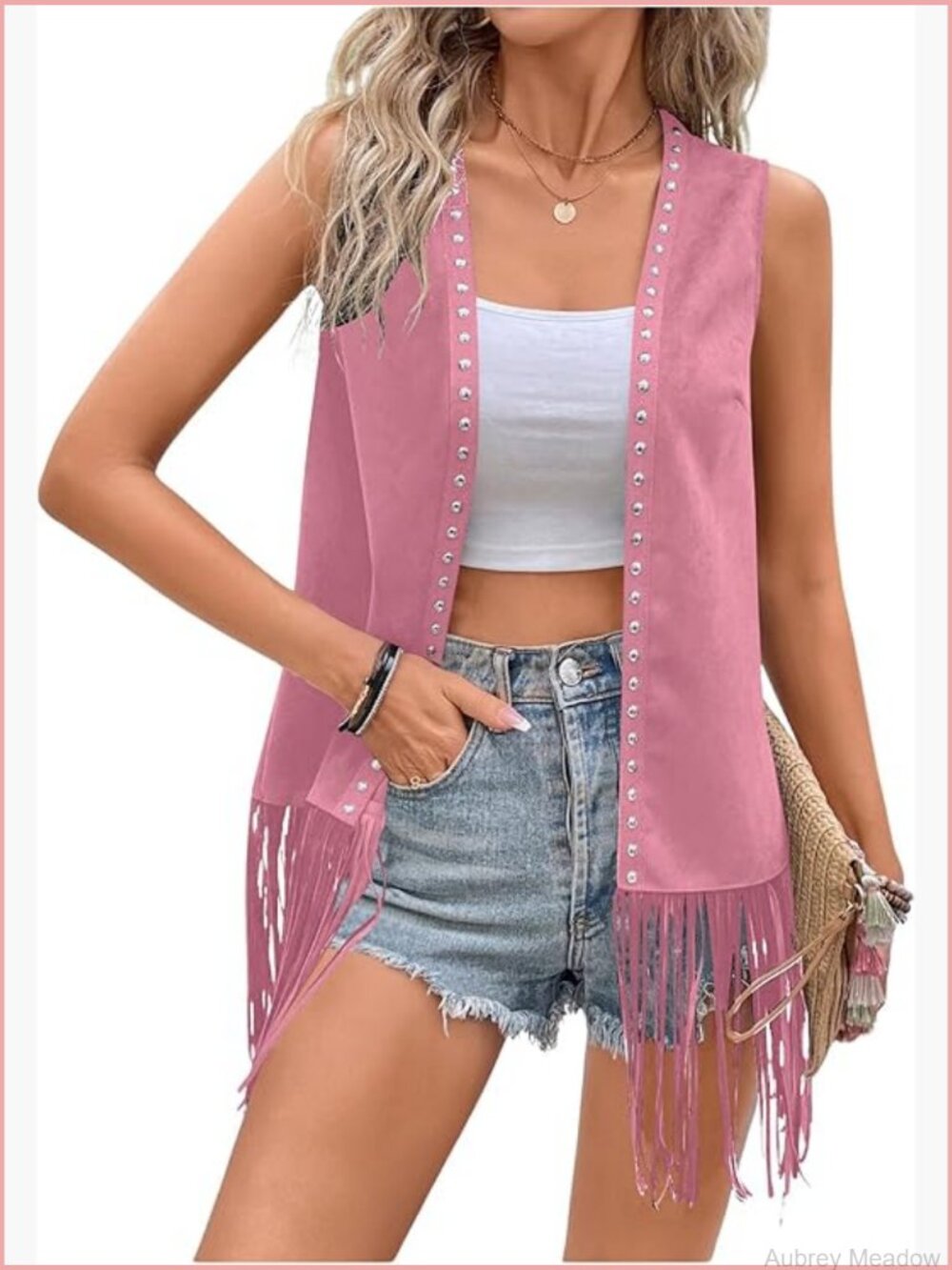 70s Hippie Fringe Vest Cardigan Sleeveless Studded Jacket